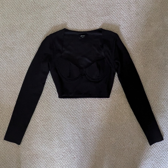 Nasty Gal Cropped Black Bustier Corset Long Sleeve Crop Top - Picture 4 of 8